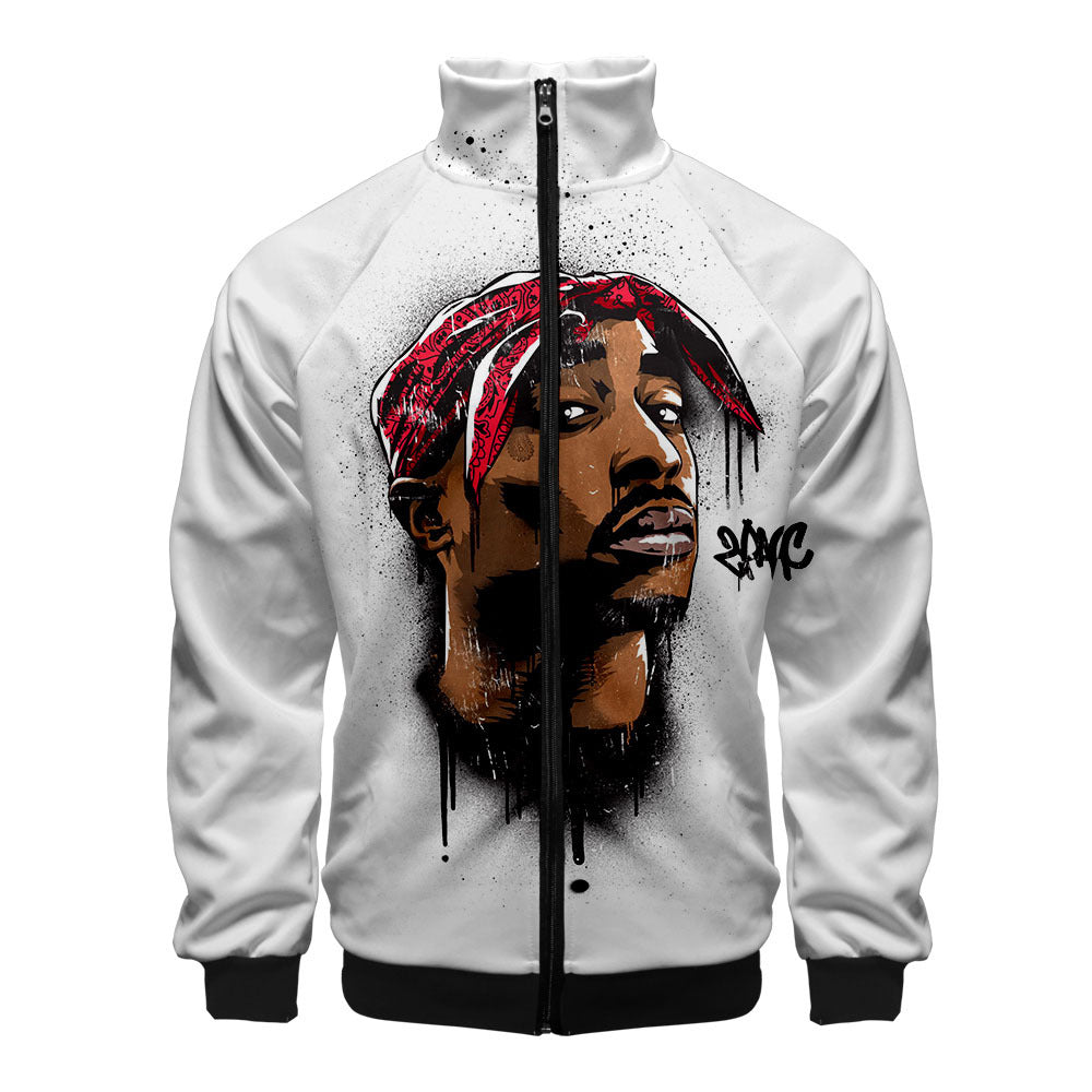 Rap singer 2PAC peripheral 3D color printed casual stand up collar sweatshirt